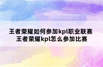 王者荣耀如何参加kpl职业联赛 王者荣耀kpl怎么参加比赛